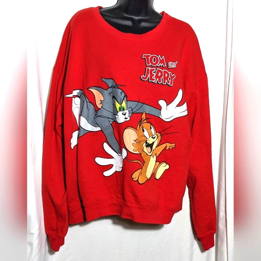 Women's/Juniors‎ Tom and Jerry Cartoon Sweatshirt, Cotton Blend - Red | size 19